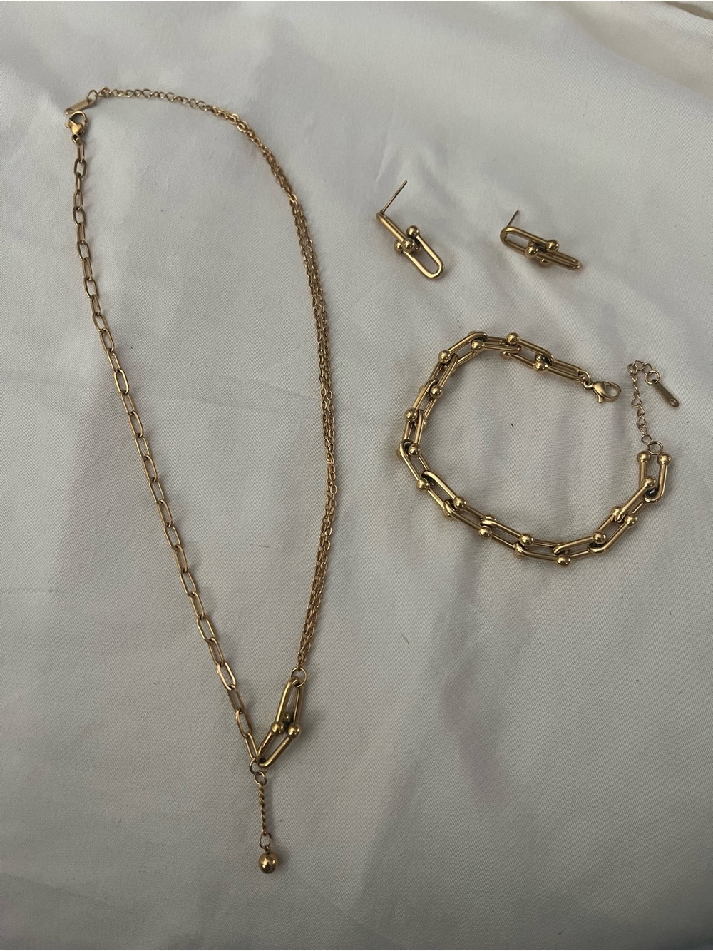 Tiffany inspired Gold Link Necklace, Bracelet & Earrings Set - Women Jewelry